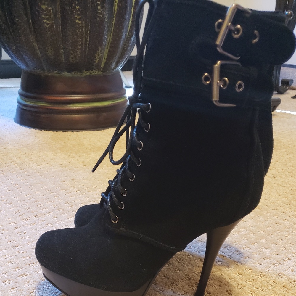 Black suade lace up ankle boots